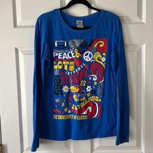 University of‎ Kansas - Go Fight Win Flower Power long sleeve top - Blue Sz XL